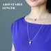 female wearing moldavite sterling silver necklaces showing adjustable length