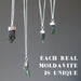 four moldavite necklaces to show each is unique