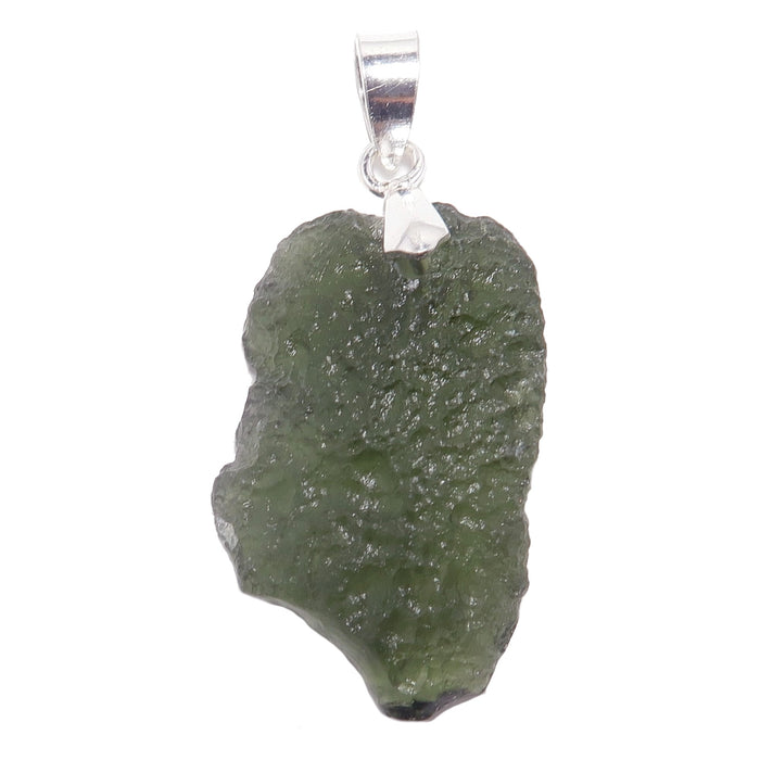 raw green moldavite on sterling silver pendant