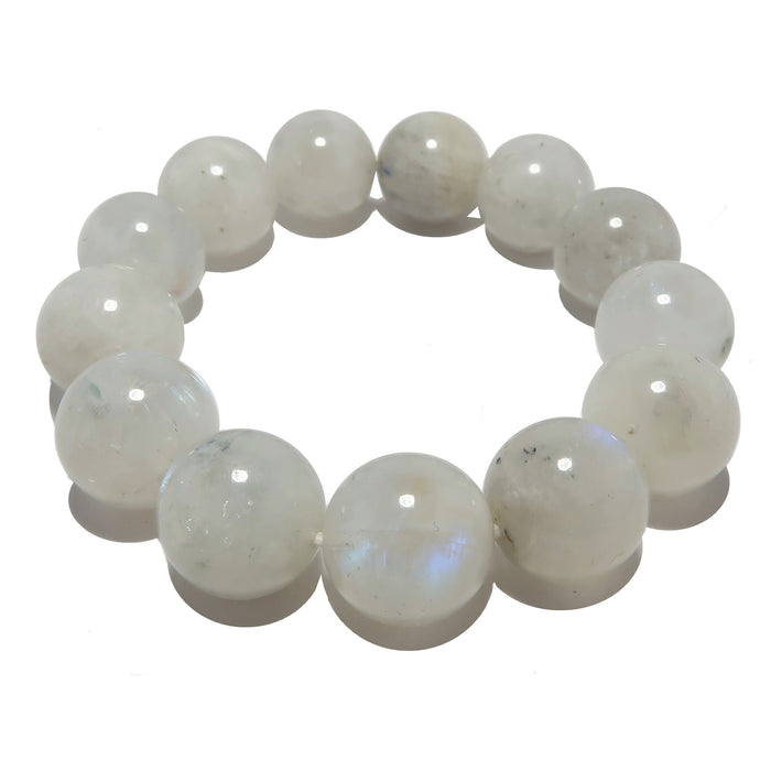 14mm white rainbow moonstone beaded stretch bracelet 