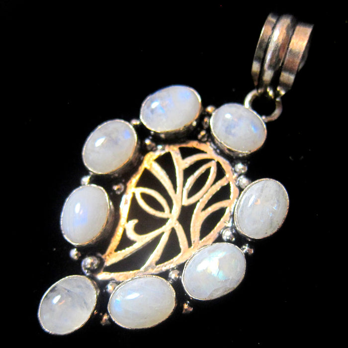 Rainbow Moonstone Pendant Moon Drop Healing Blue Gems