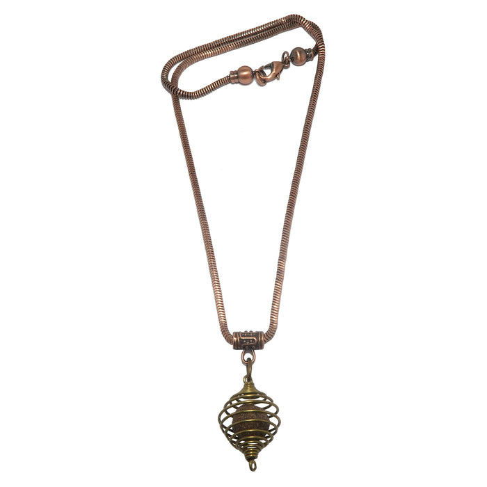 moqui marble stone in vintage cage on antique copper snake chain necklace