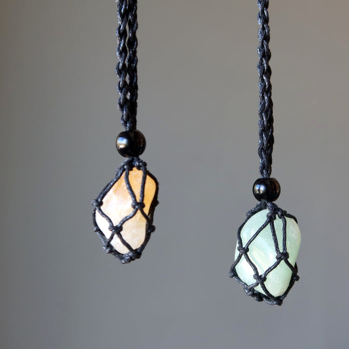 Money Necklace Set Citrine Aventurine Stone Macrame