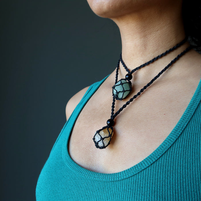 Money Necklace Set Citrine Aventurine Stone Macrame