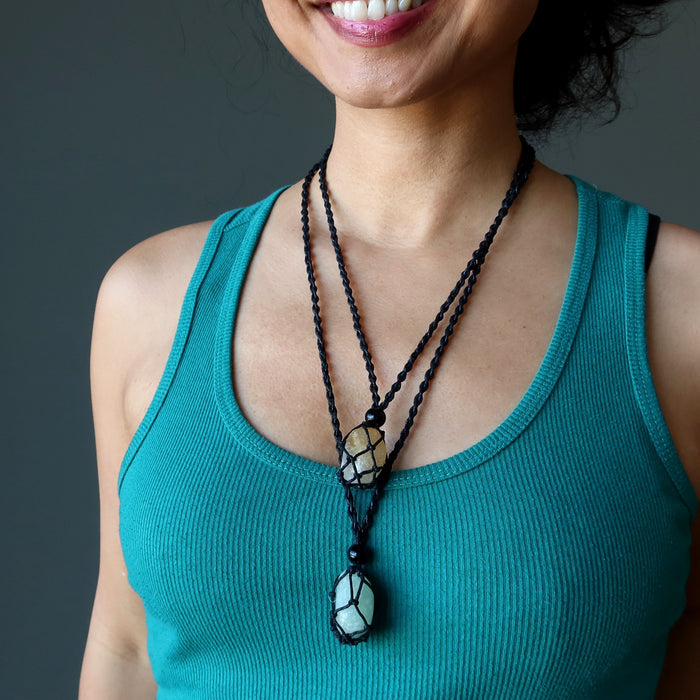 Money Necklace Set Citrine Aventurine Stone Macrame