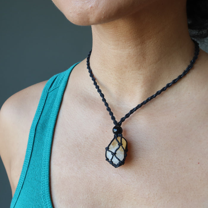 Money Necklace Set Citrine Aventurine Stone Macrame