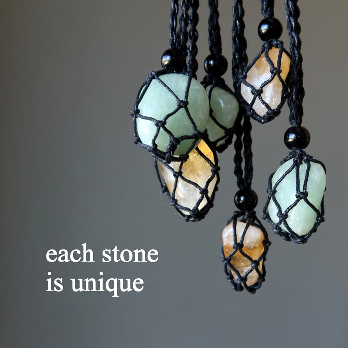 Money Necklace Set Citrine Aventurine Stone Macrame