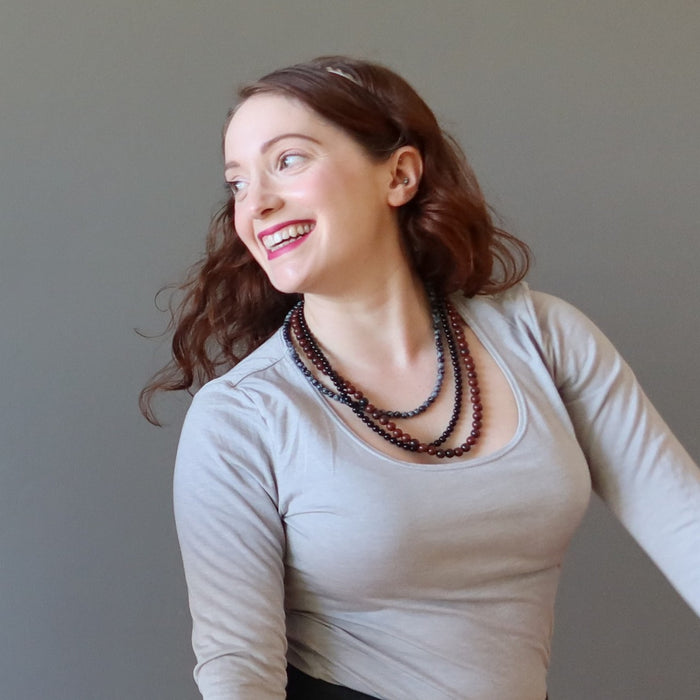 Obsidian Necklace 3-Layer Snowflake Mahogany Black