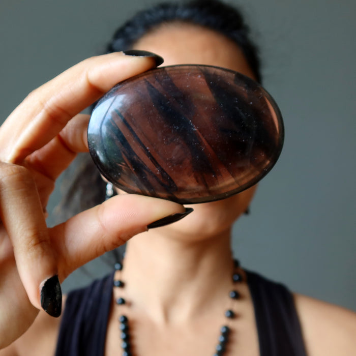 Midnight Lace Obsidian Palm Stone Worry Buster