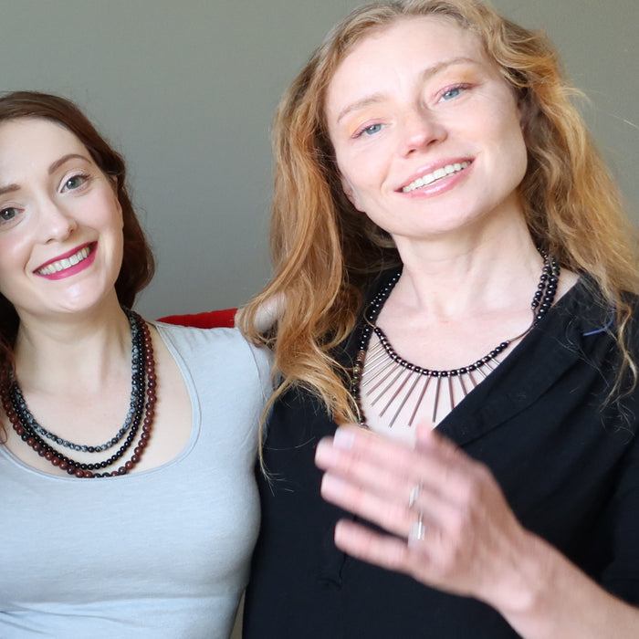 two female models wearing Black Obsidian Necklaces