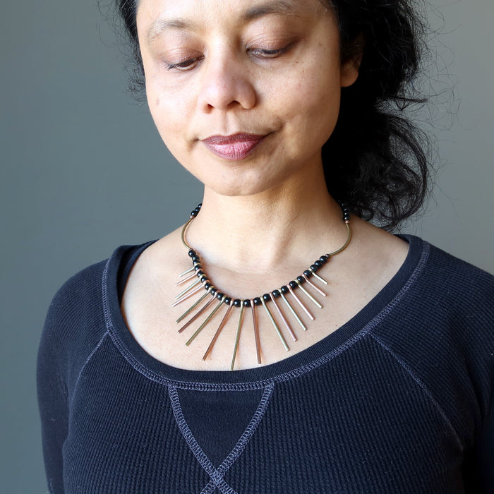 sheila of satin crystals wearing Black Obsidian Necklace