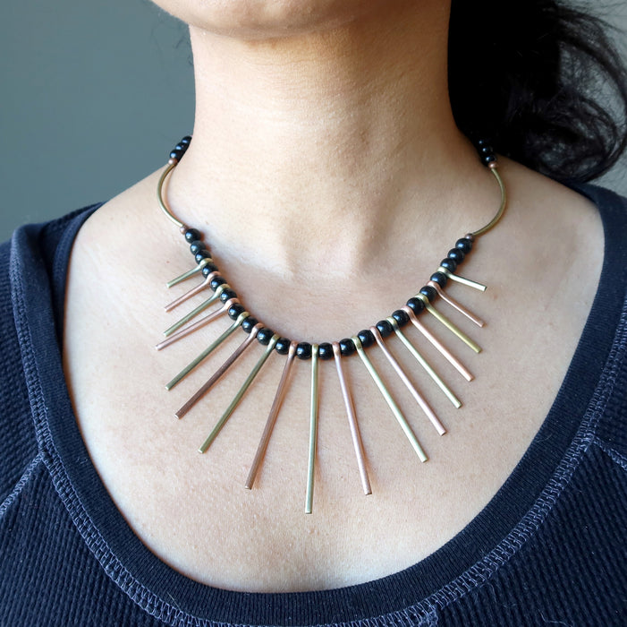 female model wearing Black Obsidian Necklace