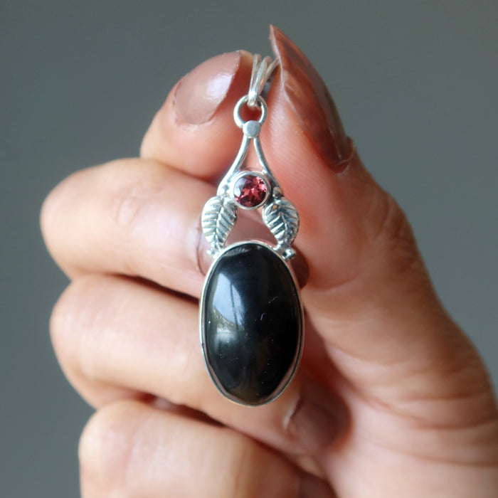 obsidian garnet pendant