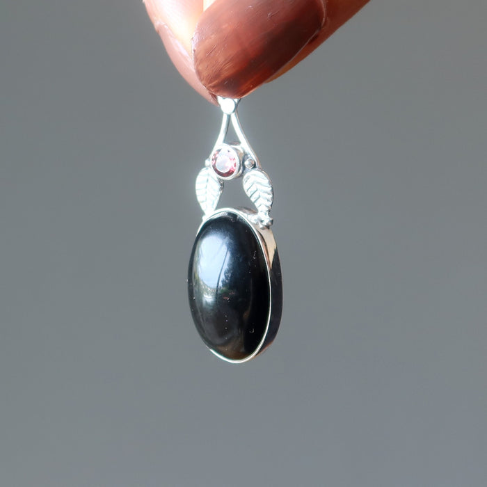 obsidian garnet pendant