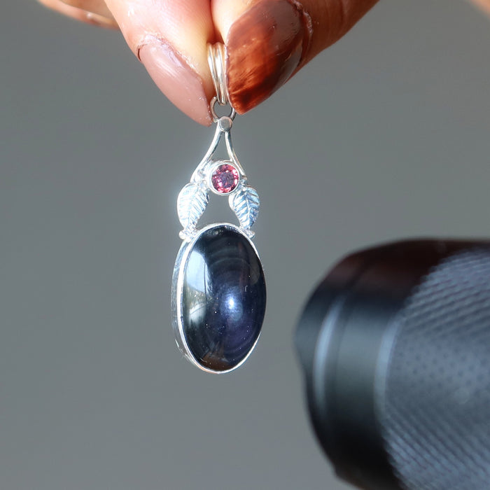 obsidian garnet pendant