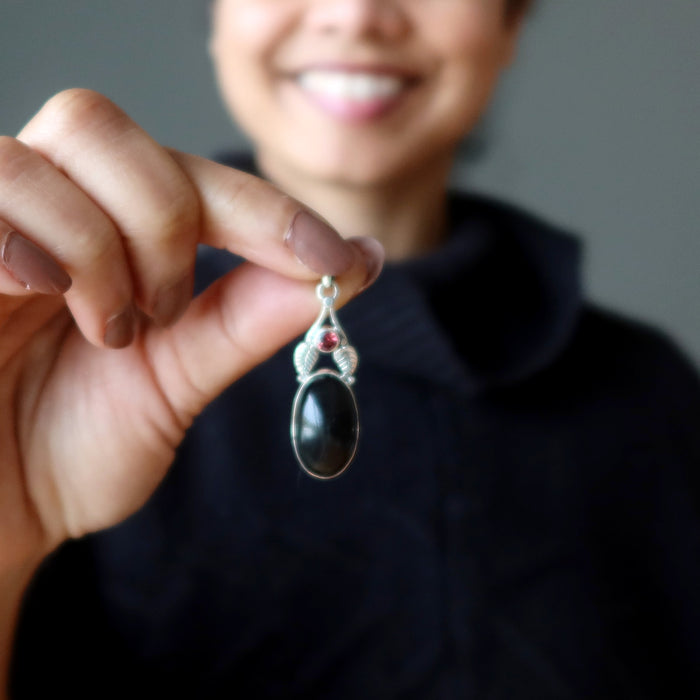 obsidian garnet pendant