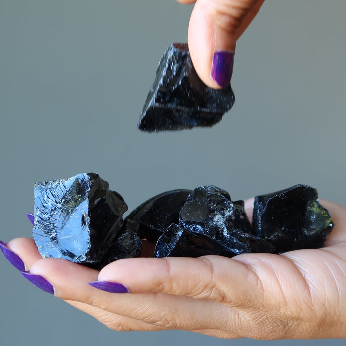 Black Obsidian Raw Crystal Set Protective Volcanic Earth