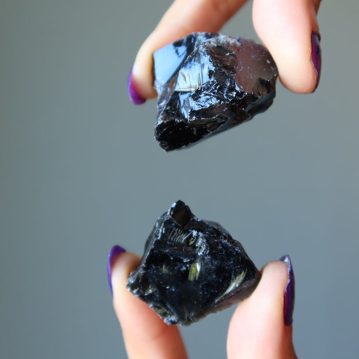 Black Obsidian Raw Crystal Set Protective Volcanic Earth
