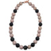 rainbow obsidian and tan wood beads on necklace with copper toggle clasp