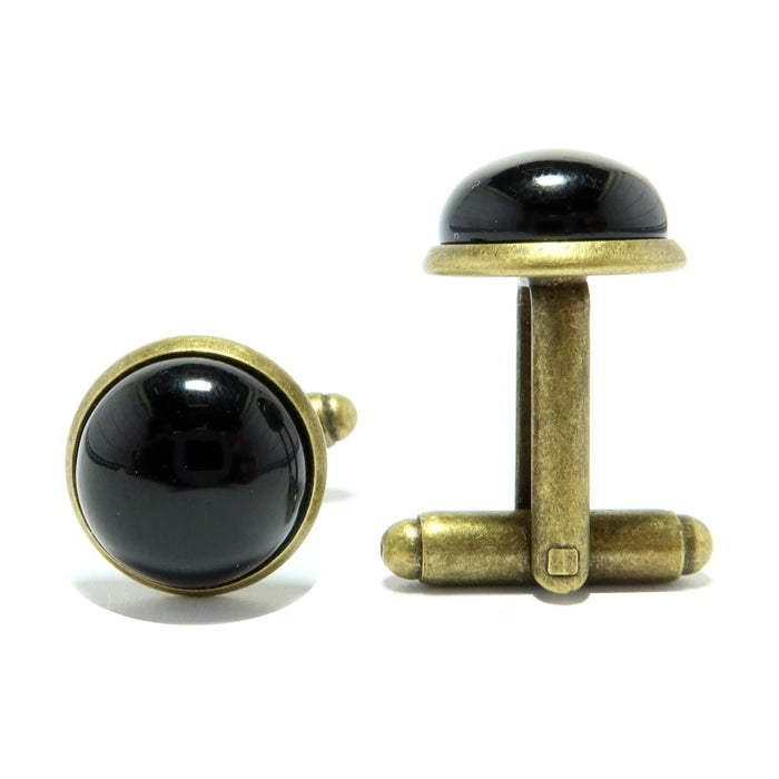 black onyx circles in antique bronze cufflinks