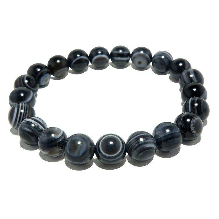 black and white banded bullseye agate stretch bracelet