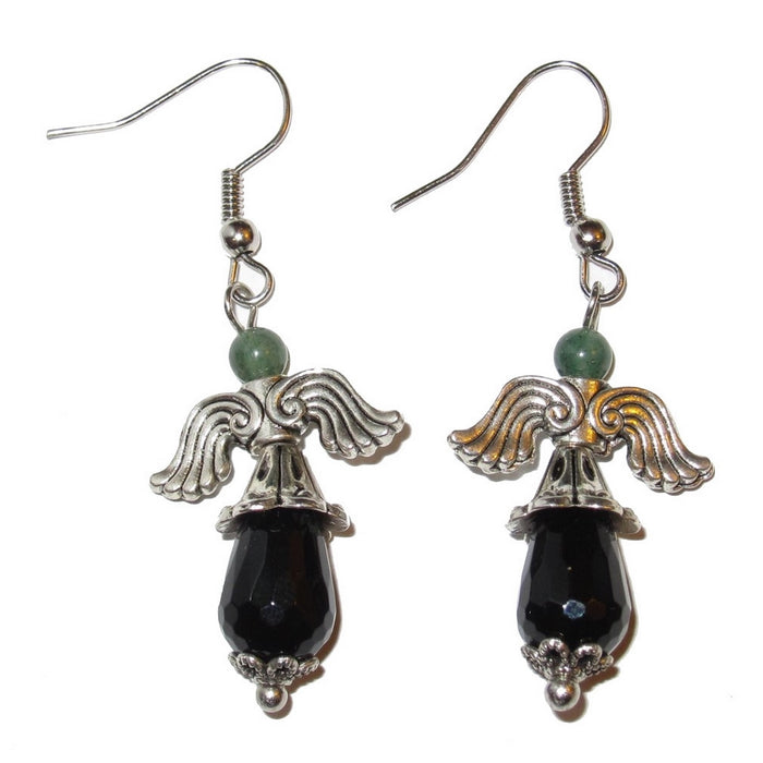 Onyx Earrings Flying Black Angel Green Aventurine