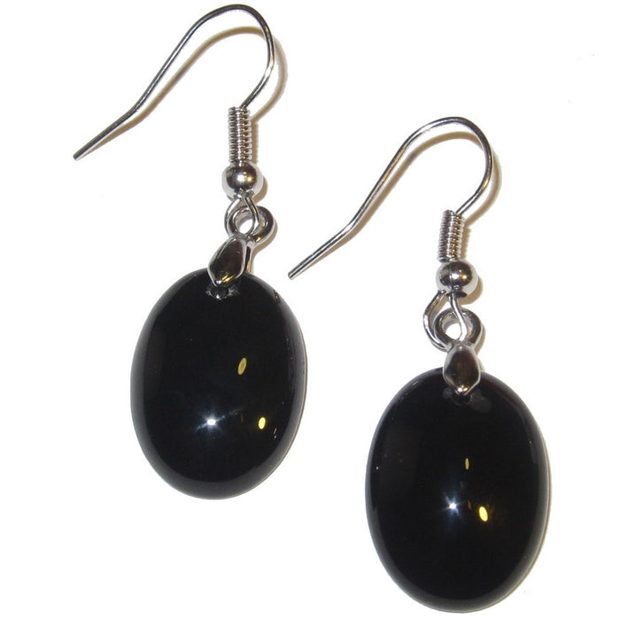 Onyx Earrings Negative Energy Deflector Black Oval Crystal