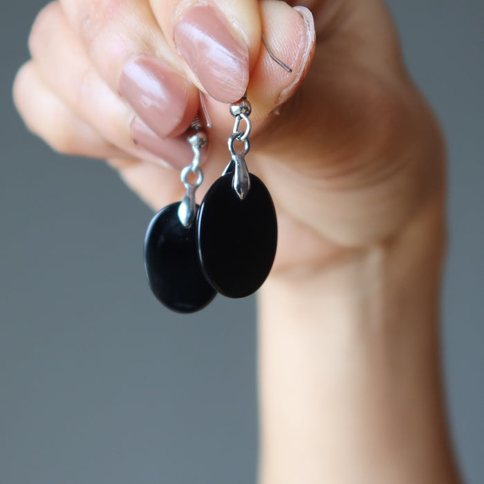 Onyx Earrings Negative Energy Deflector Black Oval Crystal