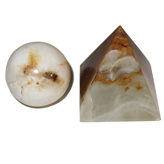 Onyx Solar Plexus Chakra Healing Set Pyramid and Sphere Stones