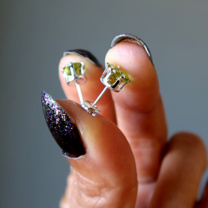 Peridot Earrings Twinking Green Studs Sterling Silver