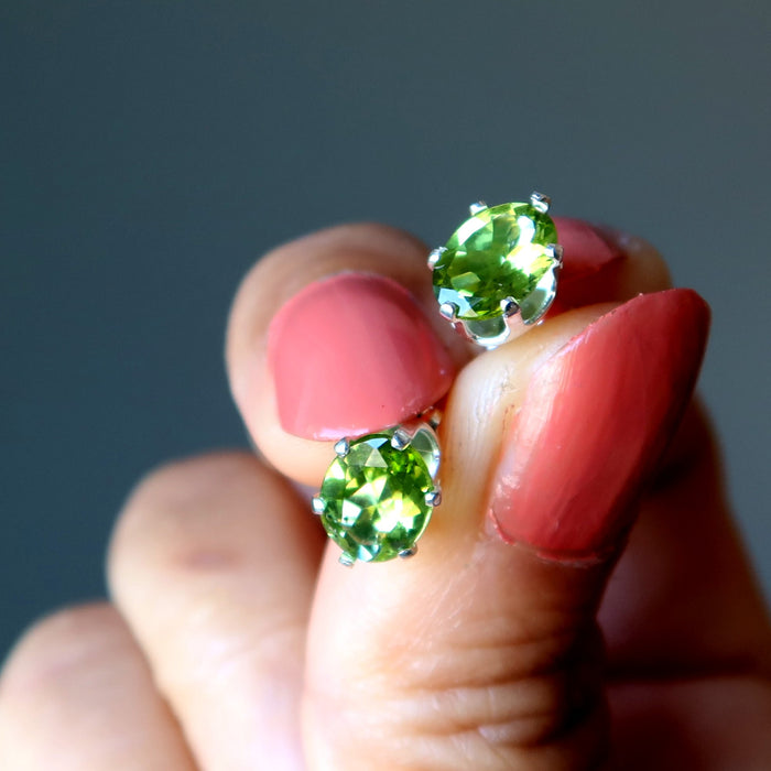 Peridot Earrings Twinking Green Studs Sterling Silver