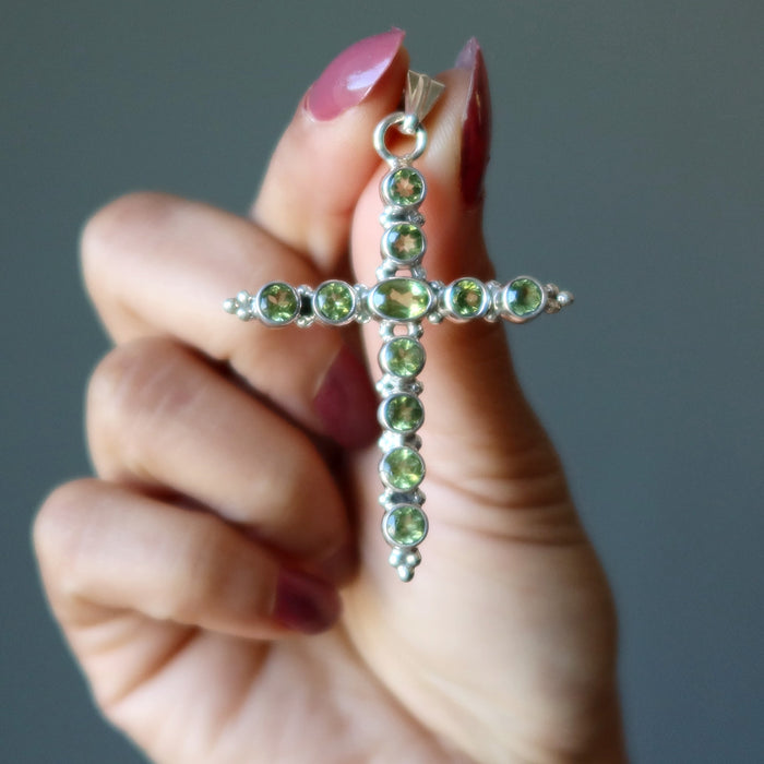 Peridot Pendant Kindness Cross Green Sterling Silver