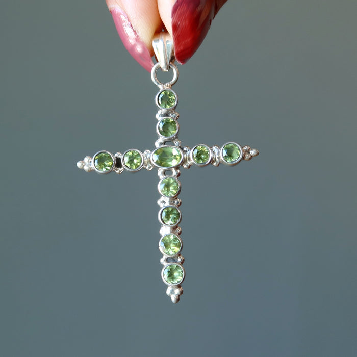 Peridot Pendant Kindness Cross Green Sterling Silver