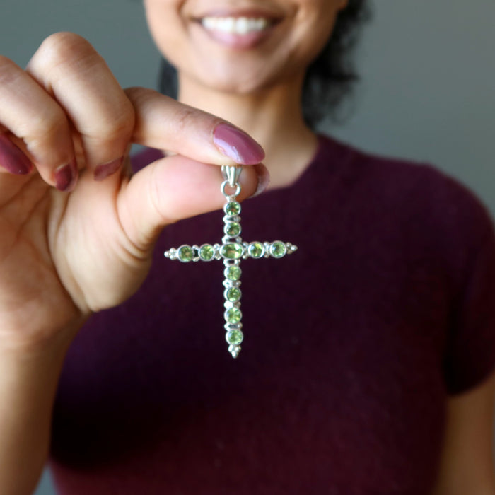 Peridot Pendant Kindness Cross Green Sterling Silver