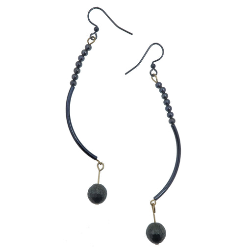 faceted pyrite on long curved earrings 