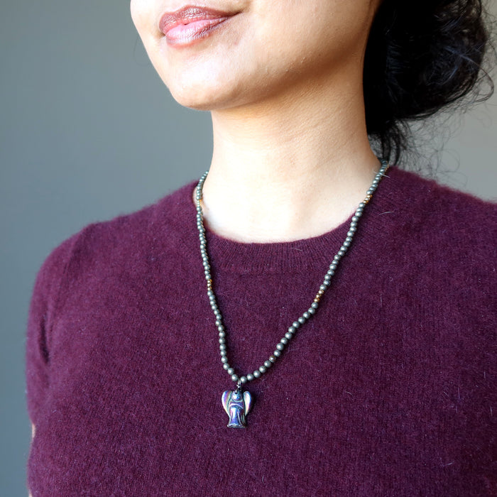 pyrite angel necklace