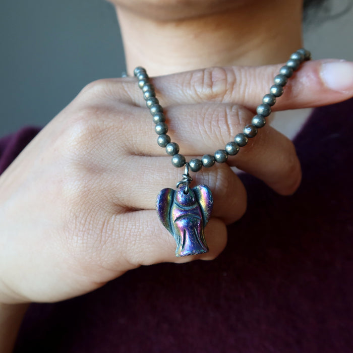 pyrite angel necklace