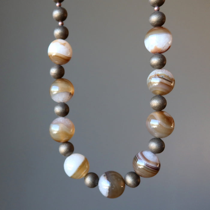 Snow Quartz Brown Agate Necklace