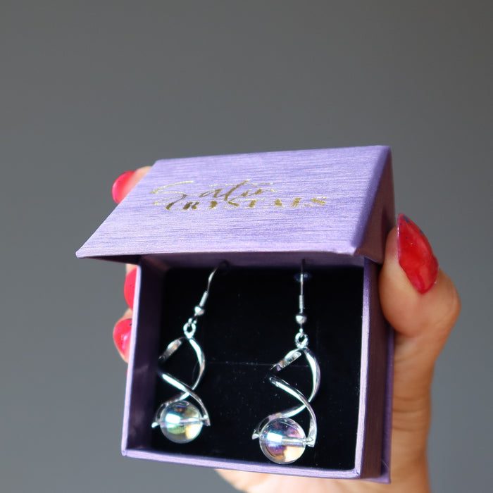 Quartz Aura Earrings Rainbow Unicorn of Magic Energy Stone