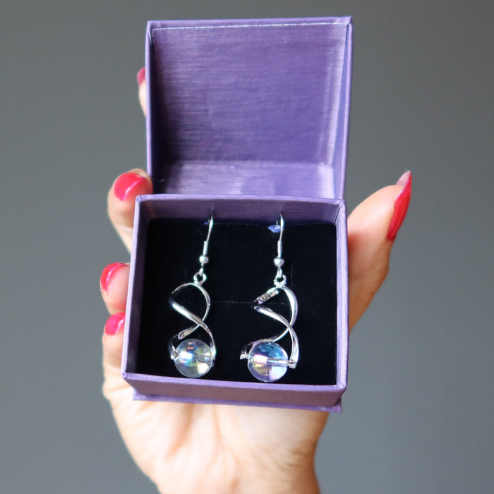 Quartz Aura Earrings Rainbow Unicorn of Magic Energy Stone