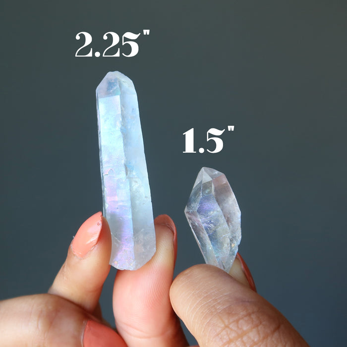 showing 2.25" and 1.5" Aura Quartz Point Wands