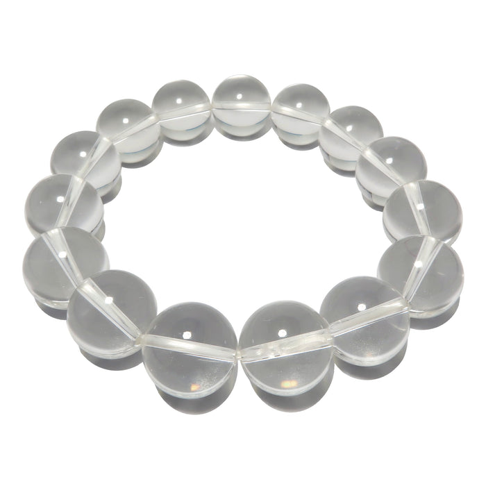 big 15mm round quartz stretch bracelet, beaded with genuine gemstones. natural stone statement jewelry handmade at satin crystals.