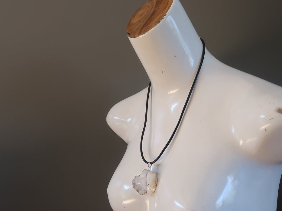 Quartz Clear Necklace Raw White Cluster Sparkling Stone Chunky Leather