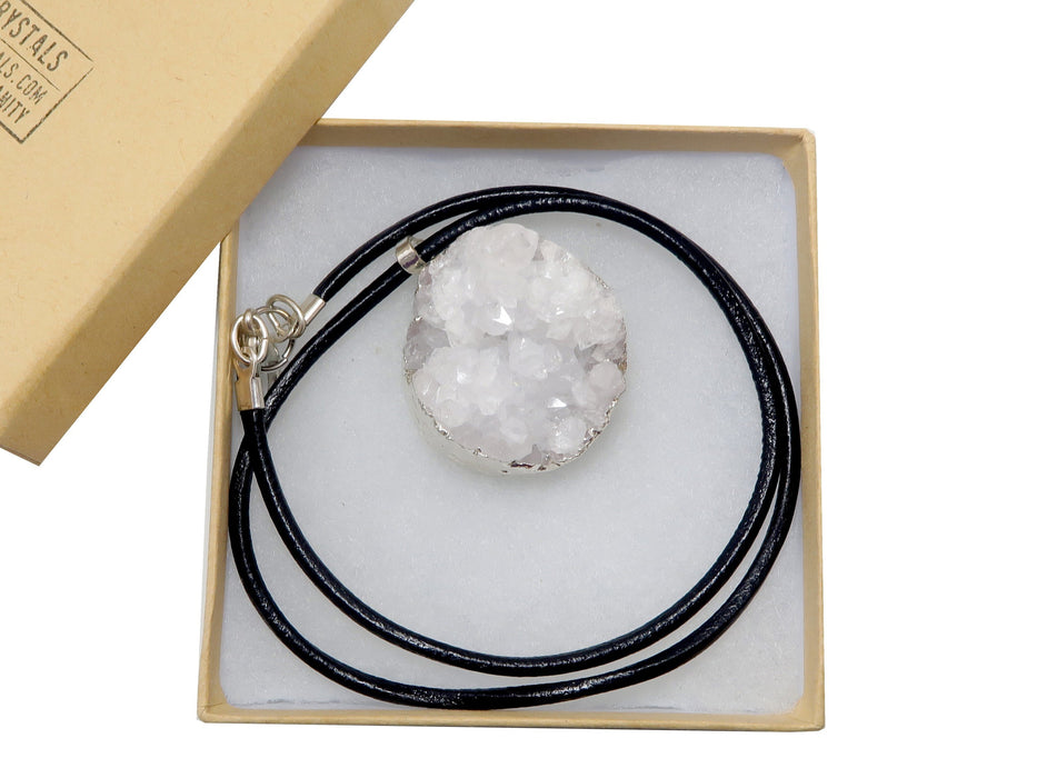 Quartz Clear Necklace Raw White Cluster Sparkling Stone Chunky Leather