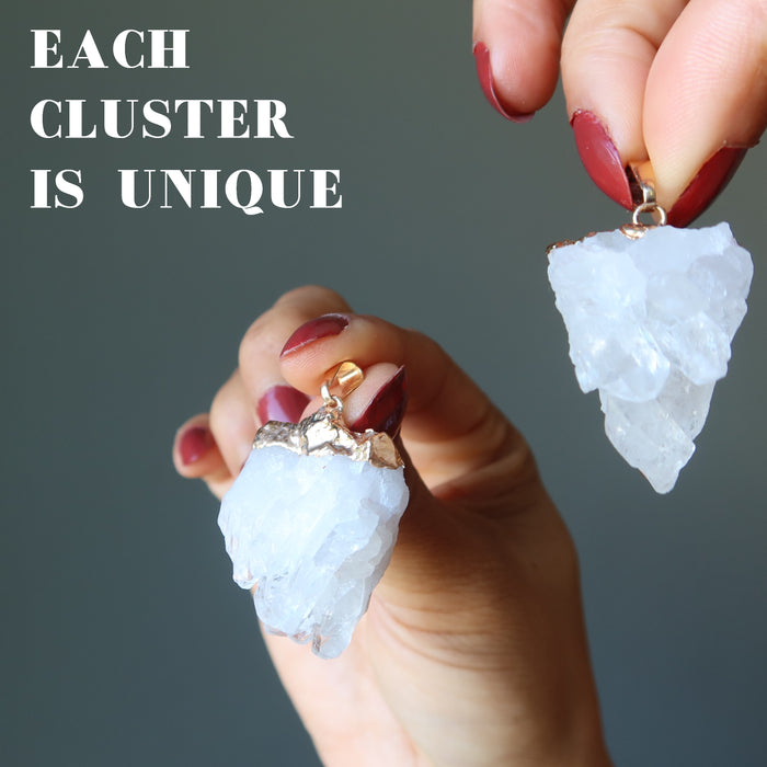 Clear Quartz Pendant Crystal Cluster Energy Gold