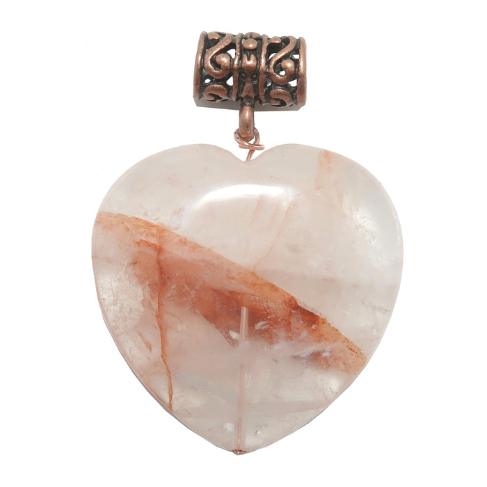 fire hematoid red quartz heart on antique pendant bail