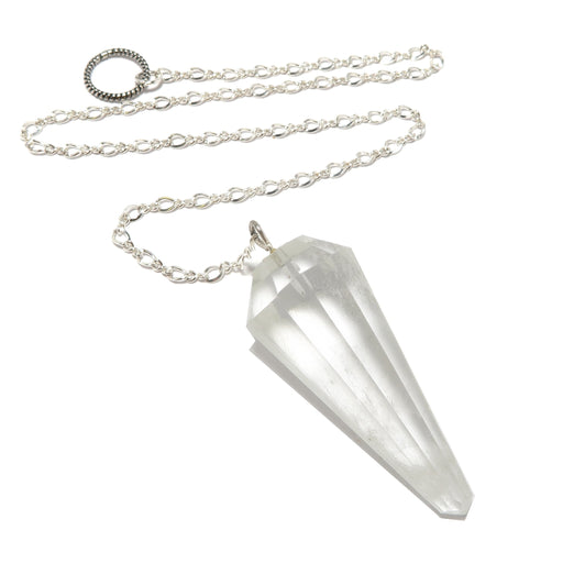 multi faceted clear quartz pendulum on sterling silver chain