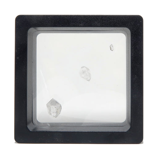 3 Double Terminated Raw Clear Quartz gemstones in zero gravity case