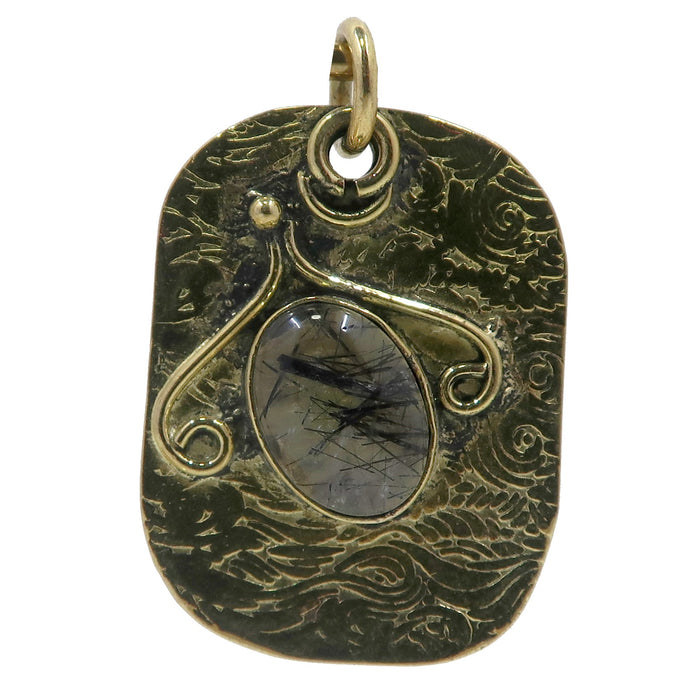 Tourmaline Quartz Pendant Tibetan Talisman Protection in Gold