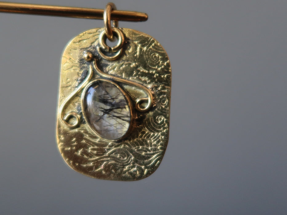 Tourmaline Quartz Pendant Tibetan Talisman Protection in Gold